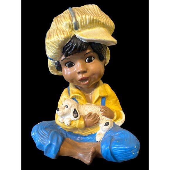 Universal Statuary Corp. 1974 10" Boy and Puppy Statue - Picture 1 of 8